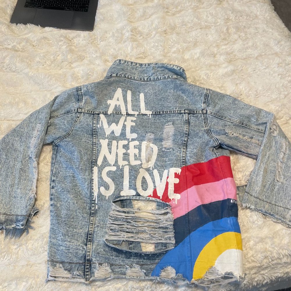 Wren + Glory Hand Painted Jean Jacket - All We Need Is Love